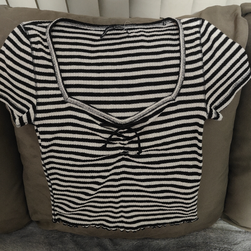 NWT Striped Black and White Crop Top